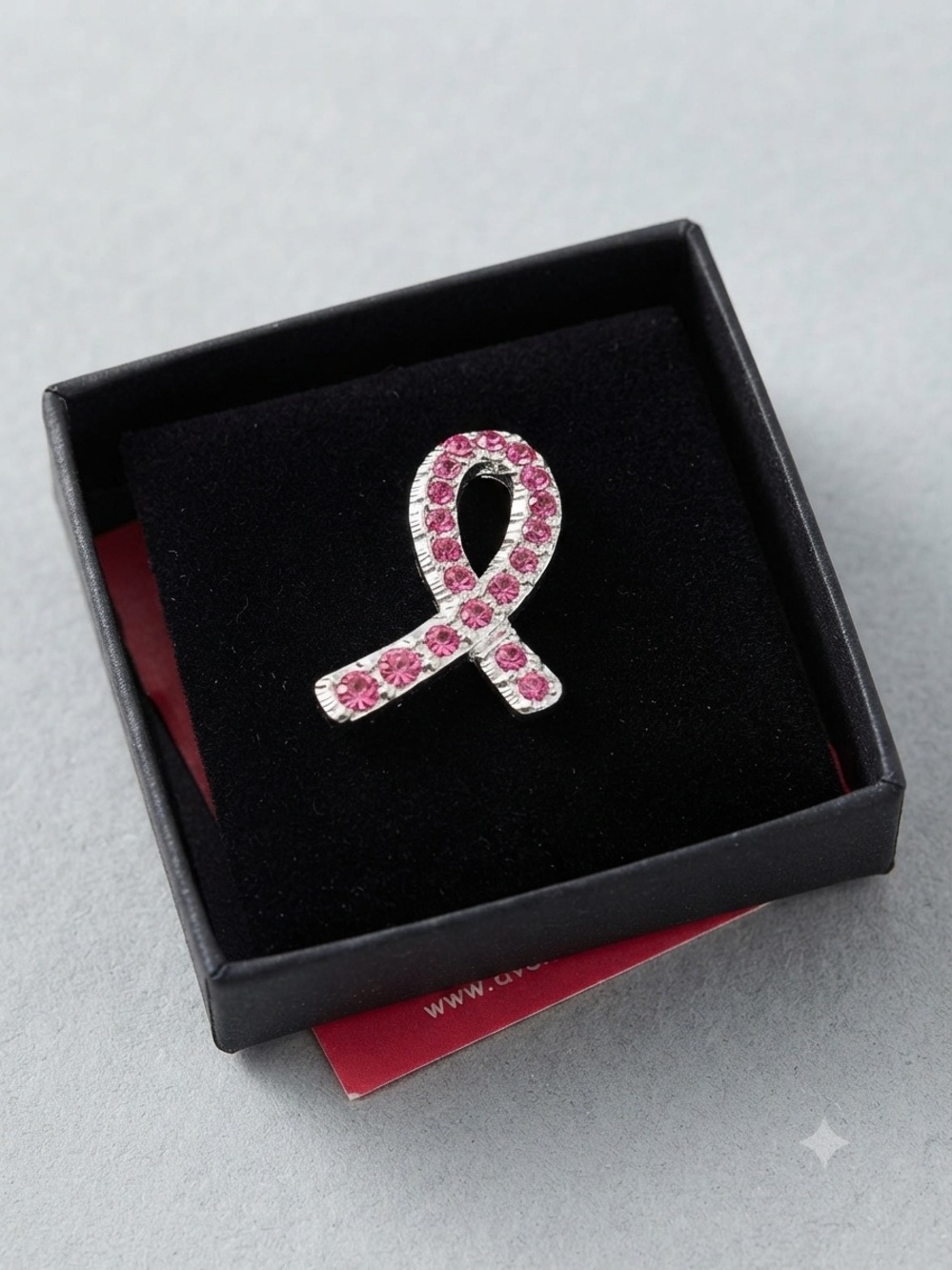 Vintage Avon Breast Cancer Crusade Pink Ribbon Rhinestone Pin Brooch in Box
